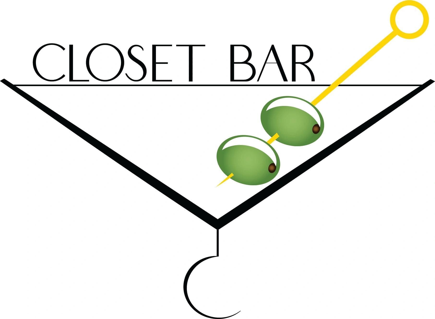 Logo of Closet Bar featuring a stylized martini glass with two olives on a skewer.