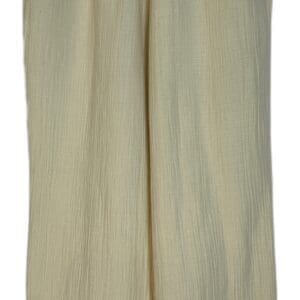Thick Krinkly Cotton Pants in beige, featuring a wide-leg fit, crinkle texture, and elastic waistband, shown hanging against a white background.