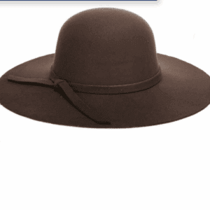 The Chocolate Floppy Hat, a wide-brimmed brown felt hat with a simple ribbon band knotted on one side, is displayed against a plain white background.