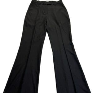 Wide Leg Dress Front Seam Pants in black, featuring a flat front, waistband with belt loops, flared legs, and center front seams, displayed laid flat on a white background.