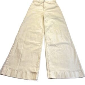 Wide Leg Light Jeans with a high waist, full length, and visible seam details, in a cream color, laid flat on a white background.
