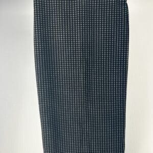 A chocolate brown pencil skirt displayed hanging against a light background.