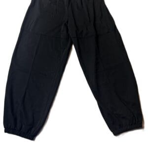 Product shown is "Product": black pants with an elastic waistband and elastic cuffs, displayed flat on a white background.