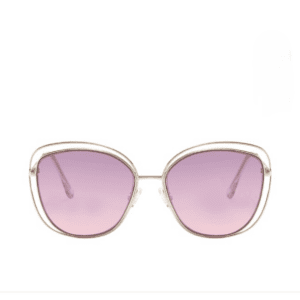 Leopard Print Brown Shades featuring gold frames and oversized cat-eye design with gradient pink lenses, displayed on a plain white background.