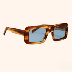 Leopard Print Brown Shades featuring rectangular frames and blue tinted lenses, showcased on a light background.