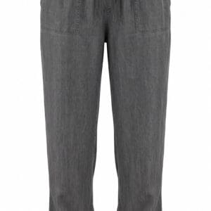 Charcoal gray joggers with an elastic drawstring waistband and cuffed ankles.