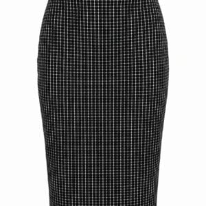 Black pencil skirt with a white grid pattern.